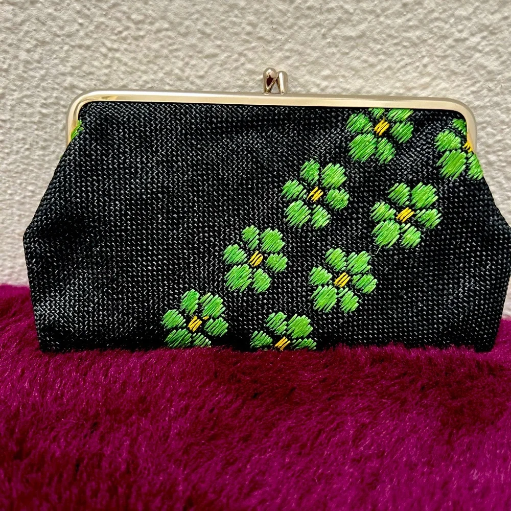 Black Raffia Clutch Bag with Green Embroidery Design - Picture 7 of 7